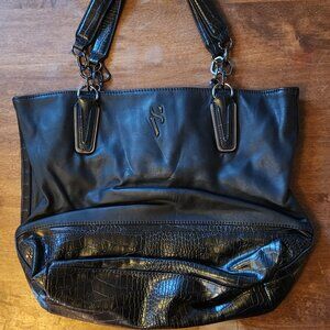 Simply Vera Vera Wang Black Faux Leather Tote with Croc Detail